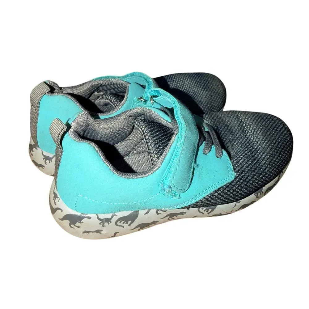 Fabkids Boys Sneakers Athletic Tennis Shoes Dinosaur Theme Green Gray Size 13